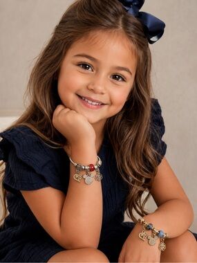 NWT Disney Theme Girls SET OF 2 Gold & Silver Tone Charm Bracelets Rhinestones